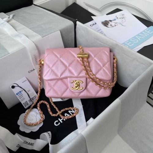 Chanel Flap schoudertas generfd kalfsleer AS2855 parelroze
