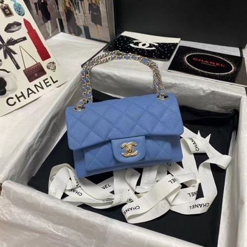 Chanel Flap schoudertas generfd kalfsleer AS9960 blauw