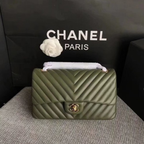 Chanel Flap Schoudertas Groen Origineel Schapenleer CF1112V Goud