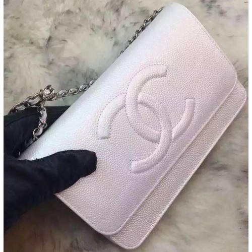 Chanel Flap Schoudertas Litchi Leer A66535 Wit
