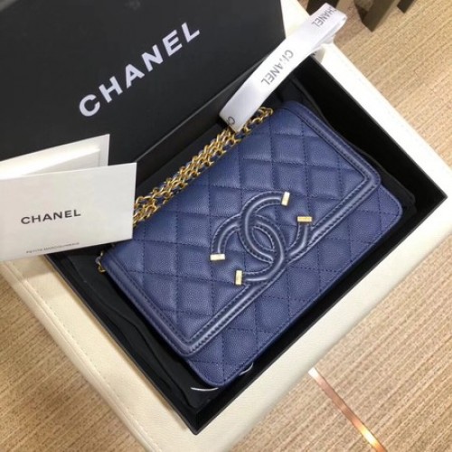 Chanel Flap Schoudertas Original Caviar Leather 5698 blauw