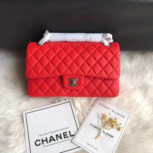 Chanel Flap Shoulder Bag Original Deer leer A1112 rood zilveren ketting