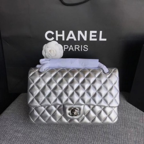Chanel Flap Schoudertas Origineel Schapenleer CF1112 Zilver