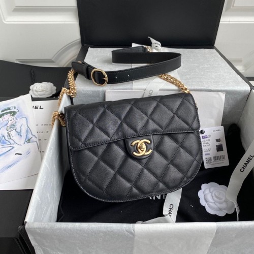 Chanel Flap Schoudertas Origineel Schapenleer AS2484 AS2485 Zwart