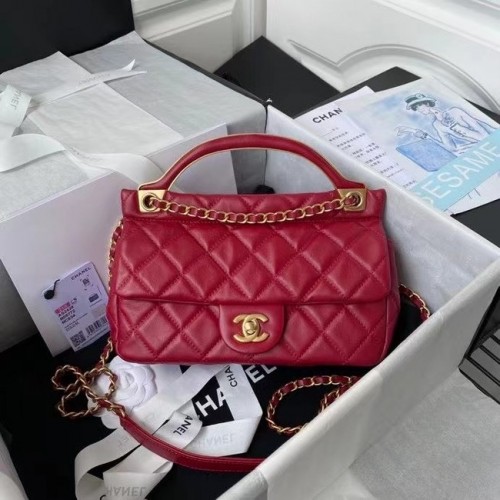 Chanel Flap Schoudertas Origineel leer AS2438 rood