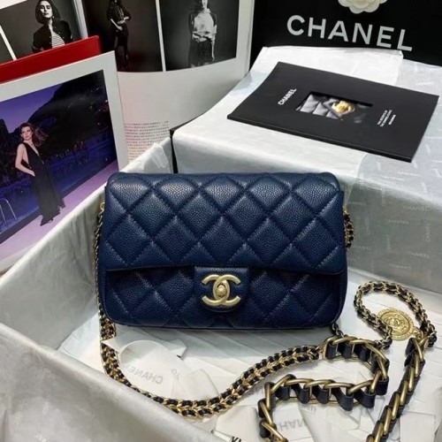 Chanel Flap Schoudertas Origineel leer AS2543 donkerblauw