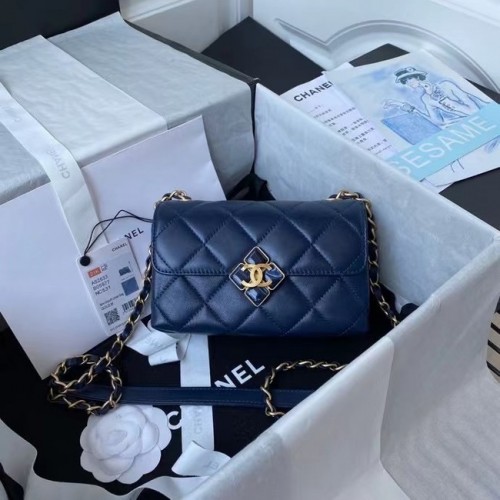 Chanel Flap Schoudertas Origineel leer AS2633 blauw