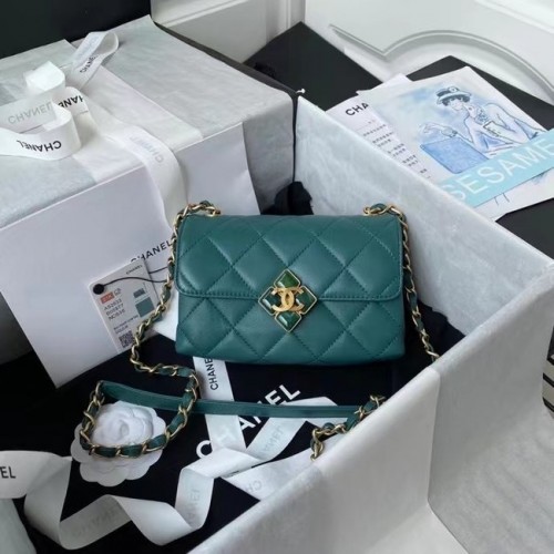 Chanel Flap Schoudertas Origineel leer AS2633 groen