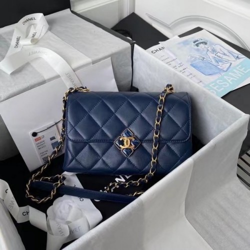 Chanel Flap Schoudertas Origineel leer AS2634 blauw