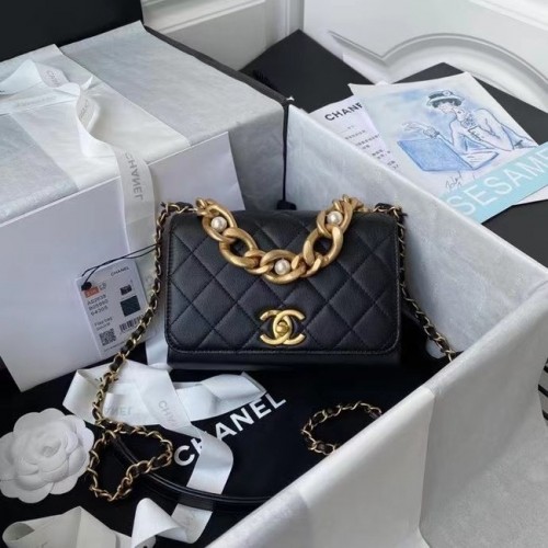 Chanel Flap Schoudertas Origineel leer AS2638 zwart