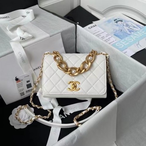 Chanel Flap Schoudertas Origineel leer AS2638 wit