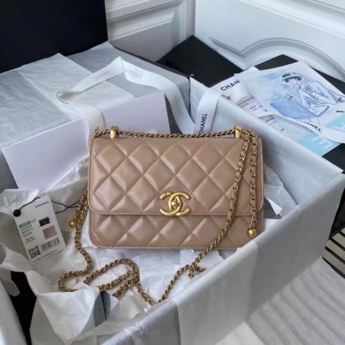 Chanel Flap Schoudertas Origineel leer AS2649 Abrikoos