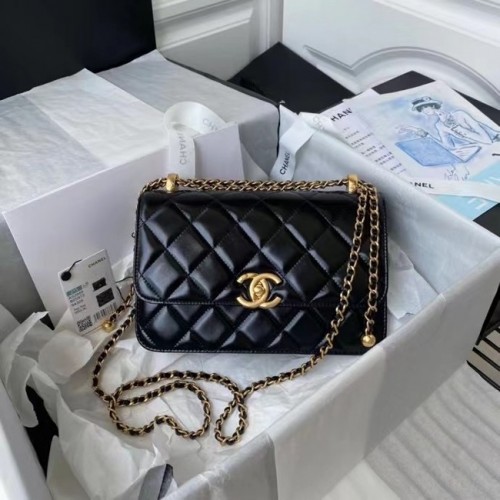 Chanel Flap Schoudertas Origineel leer AS2649 zwart