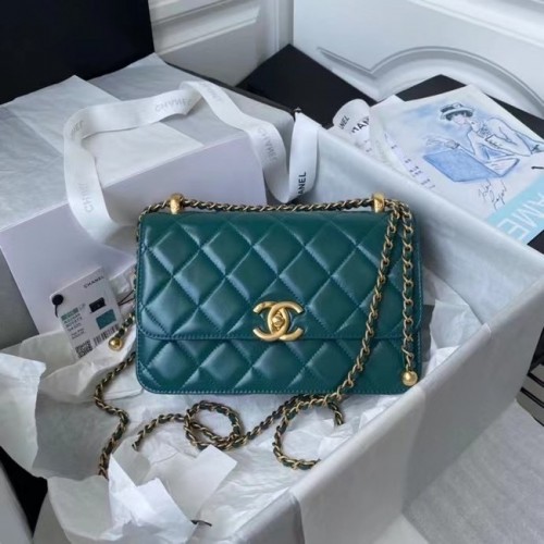 Chanel Flap Schoudertas Origineel leer AS2649 blauw