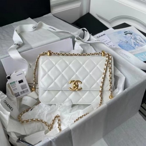 Chanel Flap Schoudertas Origineel leer AS2649 wit