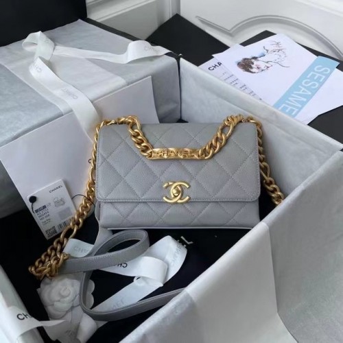 Chanel Flap Schoudertas Origineel leer AS2711 grijs