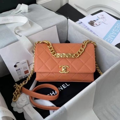 Chanel Flap Schoudertas Origineel leer AS2711 oranje