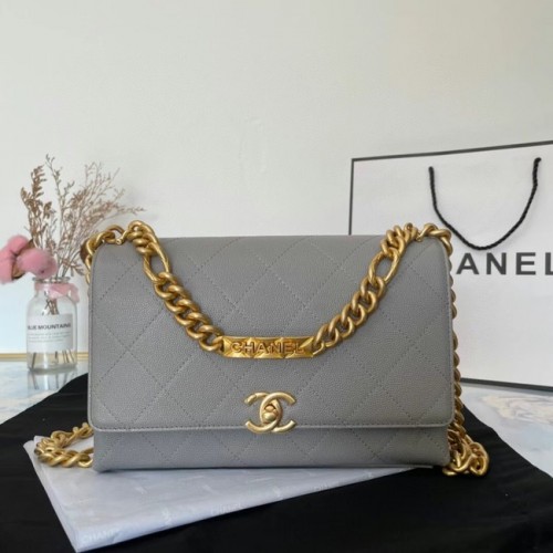 Chanel Flap Schoudertas Original leer AS2764 grijs