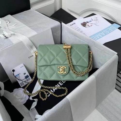 Chanel Flap Schoudertas Origineel leer AS2855 groen