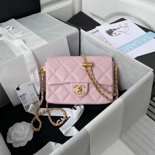 Chanel Flap Schoudertas Origineel leer AS2855 lichtroze