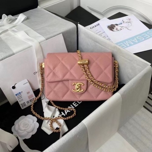 Chanel Flap Schoudertas Origineel leer AS2855 roze