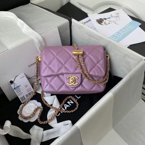 Chanel Flap schoudertas generfd kalfsleer AS2855 parelroze