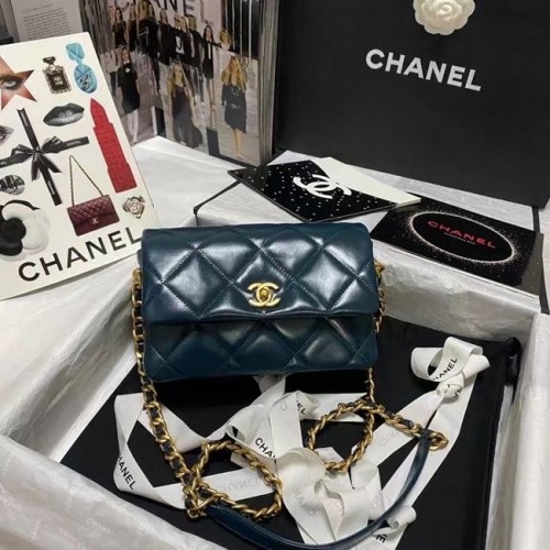 Chanel Flap Schoudertas Origineel leer AS9957 blauw