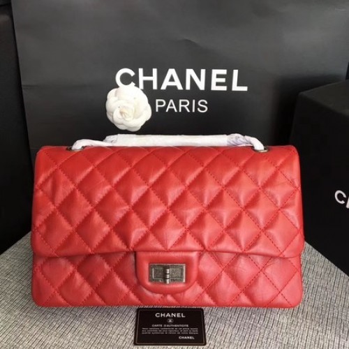Chanel Flap Schoudertas Rood Origineel Kalfsleer 277 Zilver