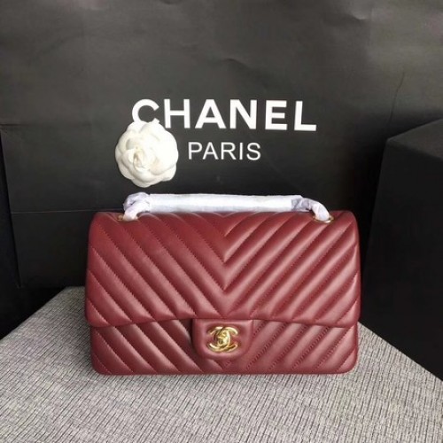 Chanel Flap Schoudertas Wijn Origineel Schapenleer CF1112V Goud