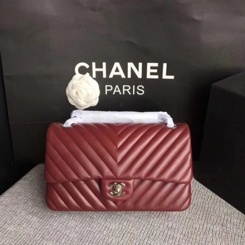 Chanel Flap Schoudertas Wijn Origineel Schapenleer CF1112V Zilver