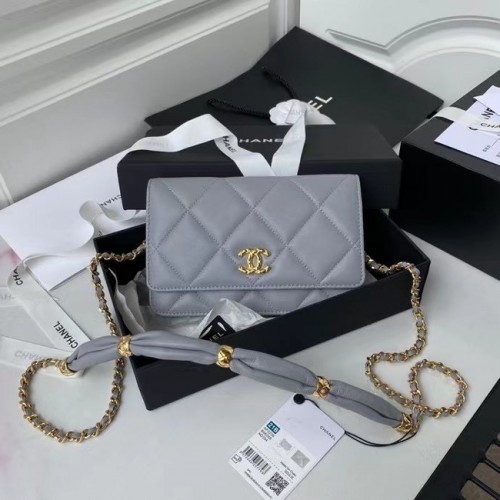 Chanel Flap Schoudertas mini Original leer AS2755 grijs