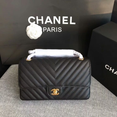 Chanel Flap Schoudertassen Zwart Origineel Kalfsleer CF1112 Goud