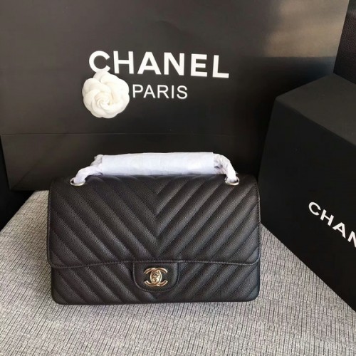 Chanel Flap Schoudertassen Zwart Origineel Kalfsleer CF1112 Zilver