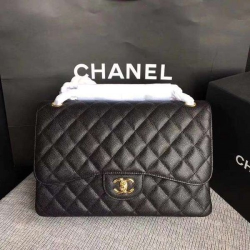 Chanel Flap Schoudertassen Zwart Origineel Kalfsleer CF1113 Goud