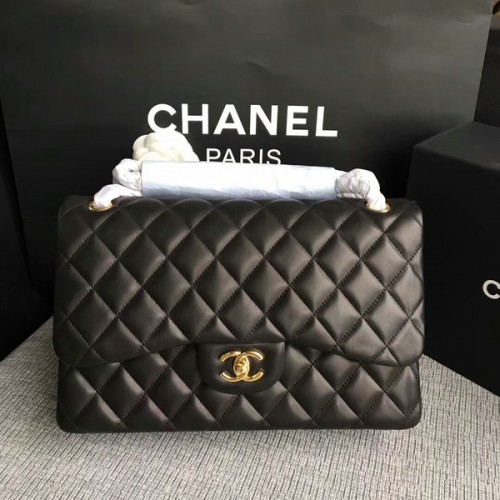 Chanel Flap Schoudertassen Zwart Origineel Lamsleer CF1113 Glod