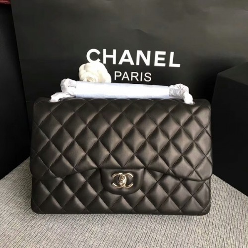 Chanel Flap Schoudertassen Zwart Origineel Lamsleer CF1113 Zilver