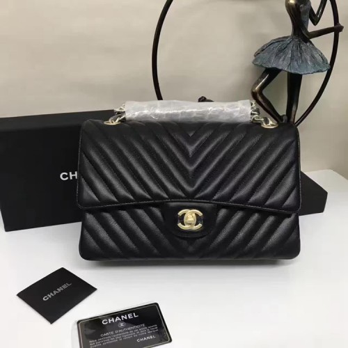 Chanel Flap Schoudertassen Zwart Schapenleer A1112 Glod