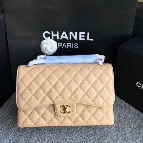 Chanel Flap Schoudertassen Camel Origineel Kalfsleer CF1113 Goud