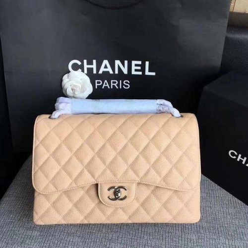 Chanel Flap Schoudertassen Camel Origineel Kalfsleer CF1113 Zilver