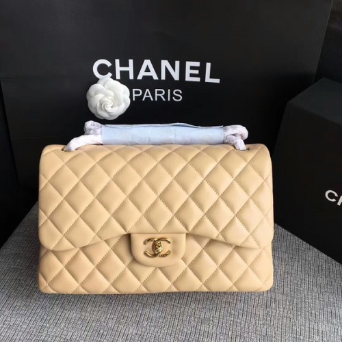 Chanel Flap Schoudertassen Camel Origineel Lamsleer CF1113 Glod