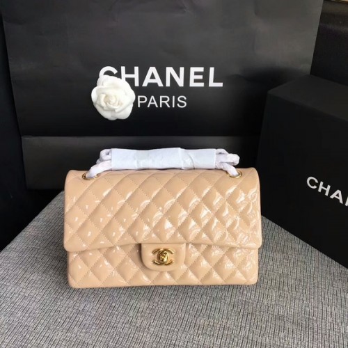 Chanel Flap Schoudertassen Camel Origineel Lakleer CF1112 Goud