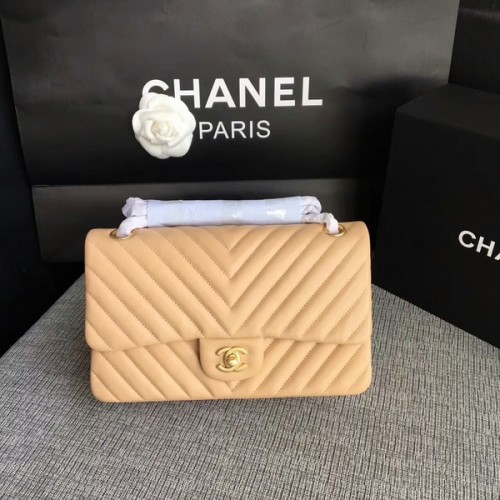 Chanel Flap Schoudertassen Camel Original Schapenvacht CF1112 Goud