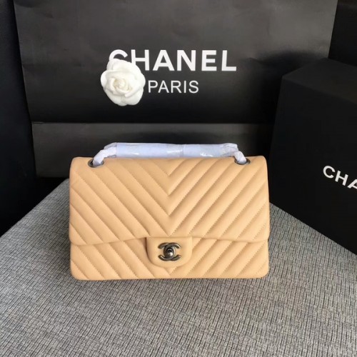 Chanel Flap Schoudertassen Camel Original Schapenvacht CF1112 Zilver