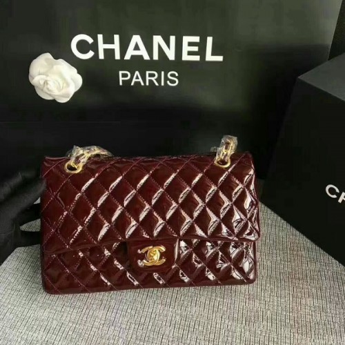 Chanel Flap Schoudertassen Koffie Origineel Lakleer CF1112 Goud