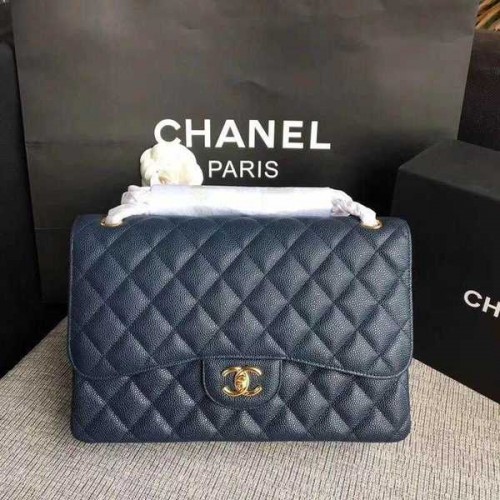 Chanel Flap Schoudertassen Donkerblauw Origineel Kalfsleer CF1113 Goud
