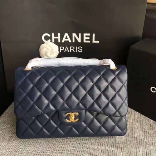 Chanel Flap Schoudertassen Donkerblauw Origineel Lamsleer CF1113 Glod
