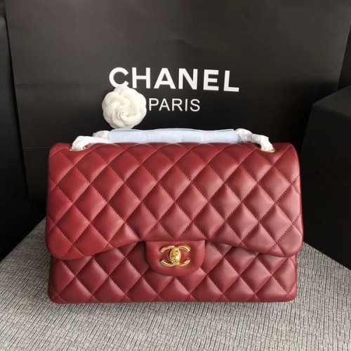 Chanel Flap Schoudertassen Donkerrood Origineel Lamsleer CF1113 Glod