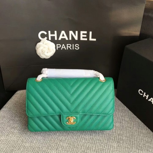 Chanel Flap Schoudertassen Groen Origineel Kalfsleer CF1112 Goud