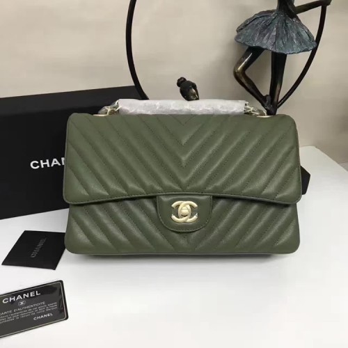Chanel Flap Schoudertassen Groen Schapenleer A1112 Glod