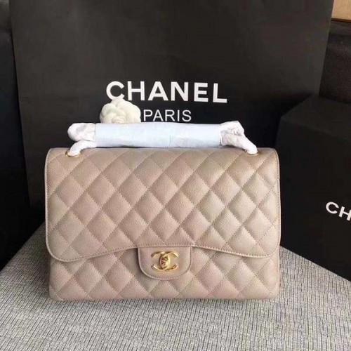 Chanel Flap Schoudertassen Grijs Origineel Kalfsleer CF1113 Goud